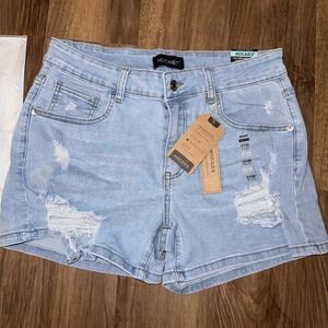 Hocaies Women's Distressed Denim Mid Rise Blue Jean Shorts Size 12, 31W NWT